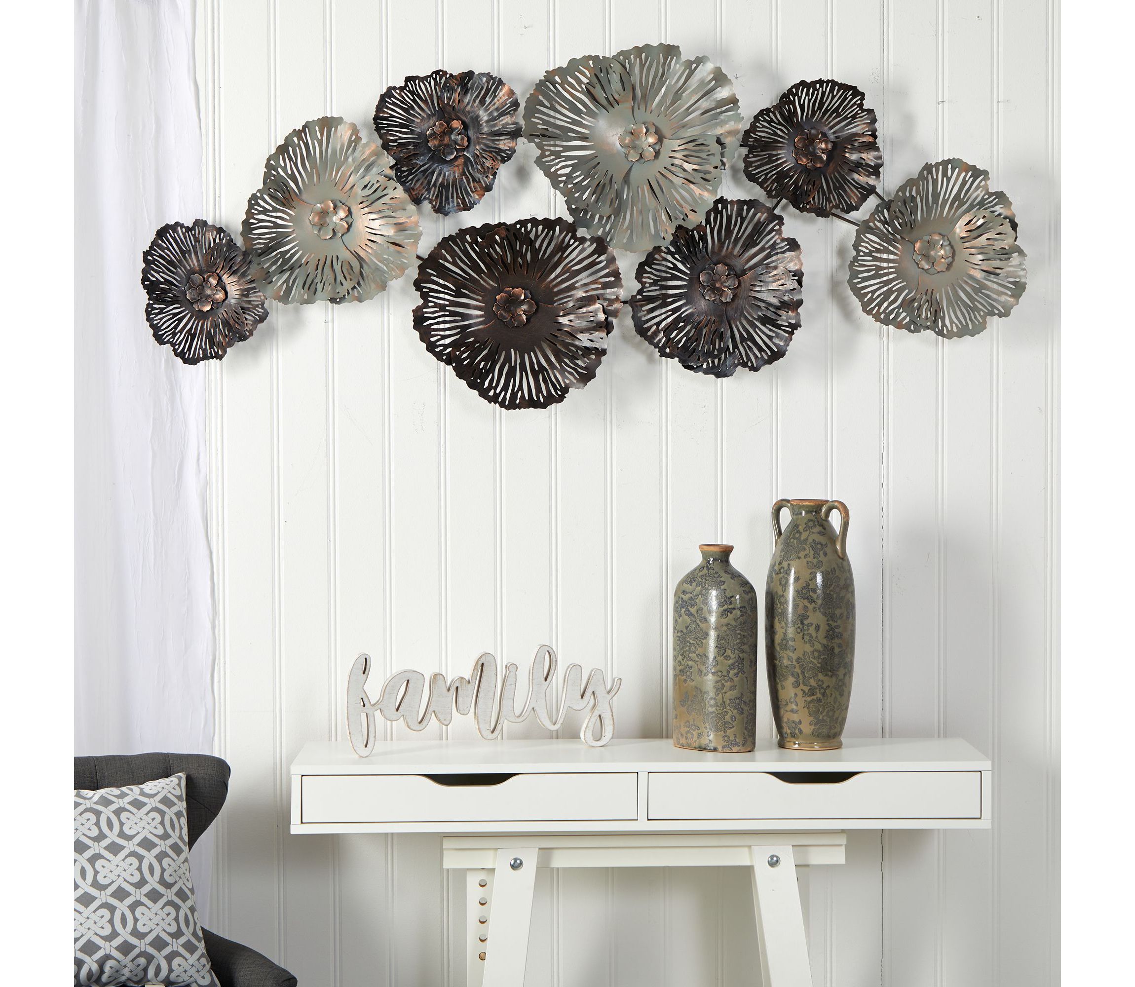 5-Foot x 2-Foot Floating Metal Floral Design Metal Wall Art Decor