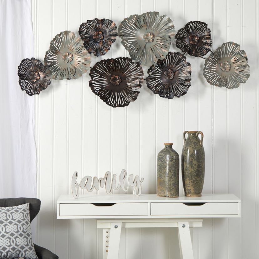 5-Foot x 2-Foot Floating Metal Floral Design Metal Wall Art Decor
