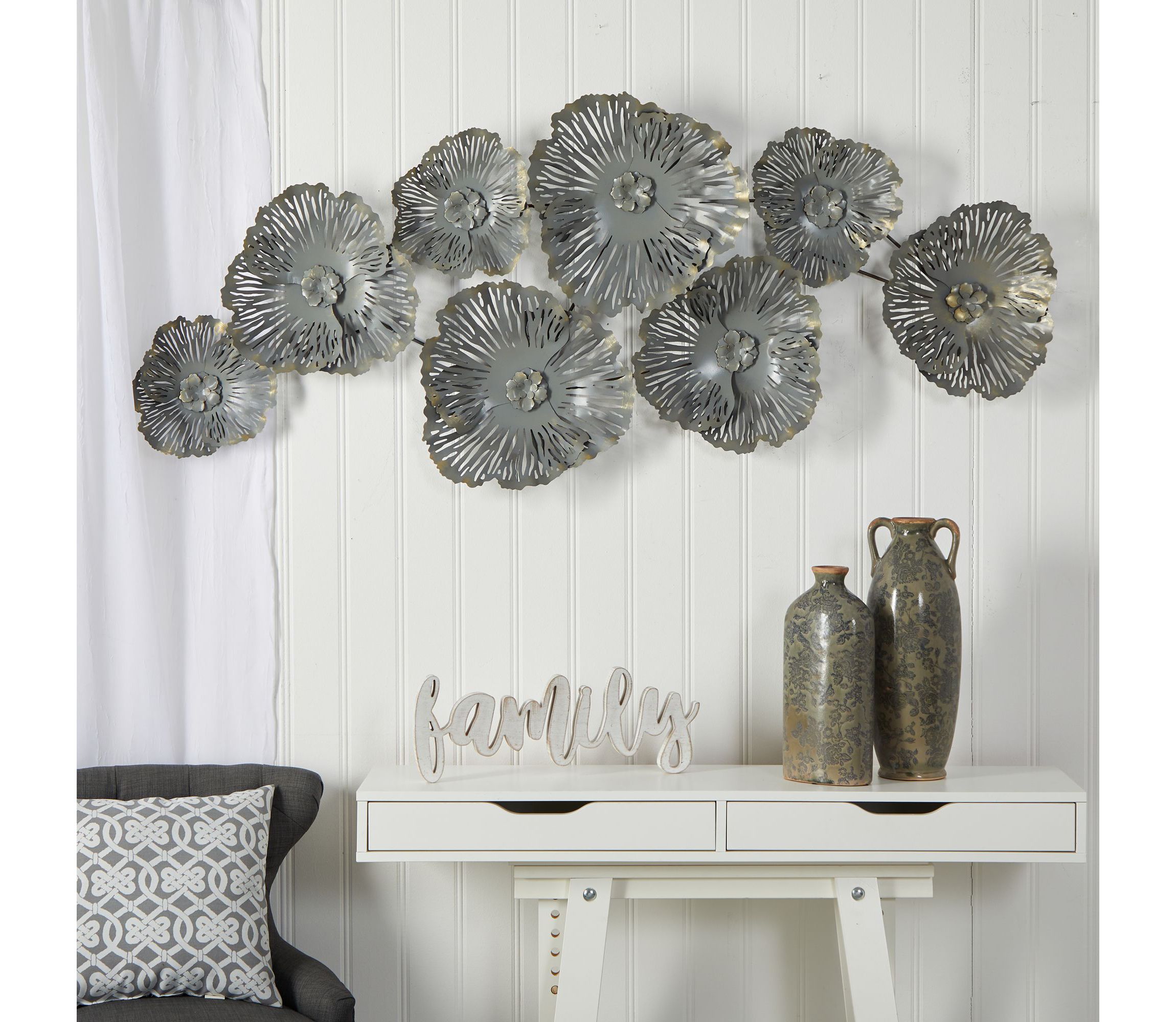 5-Foot x 2-Foot Floating Metal Floral Wall Art Decor