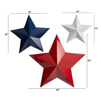 12-Inch, 18-Inch and 24-Inch Americana Farmhouse Metal Stars Wall Decor Set (Set of 3)