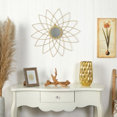 26-Inch Gold Metal Flower Accent Wall Mirror