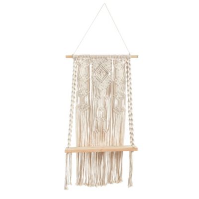2.5-Foot x 1.5-Foot Hand Crafted Woven Macrame Wall Hanging with Wooden Shelf