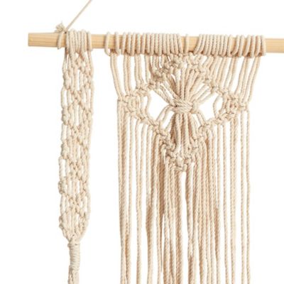 24-Inch Boho Chic Wood Macrame Single Shelf Woven Diamond Wall Art Décor