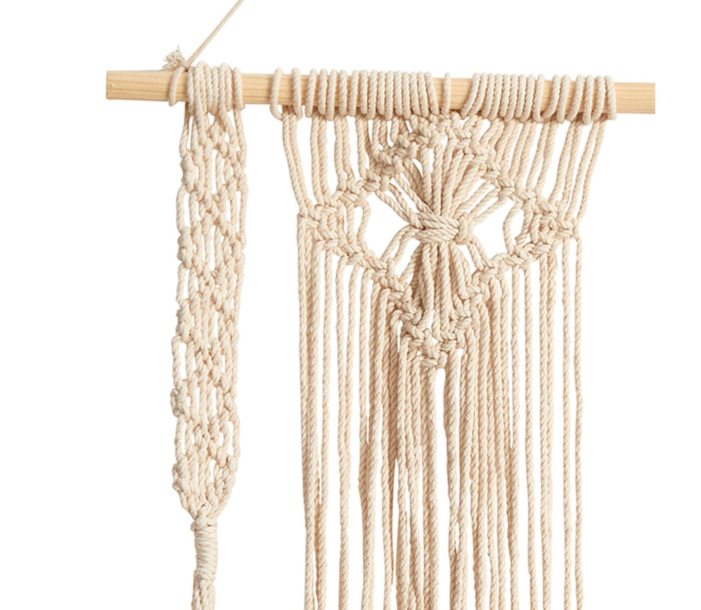 24-Inch Boho Chic Wood Macrame Single Shelf Woven Diamond Wall Art Décor