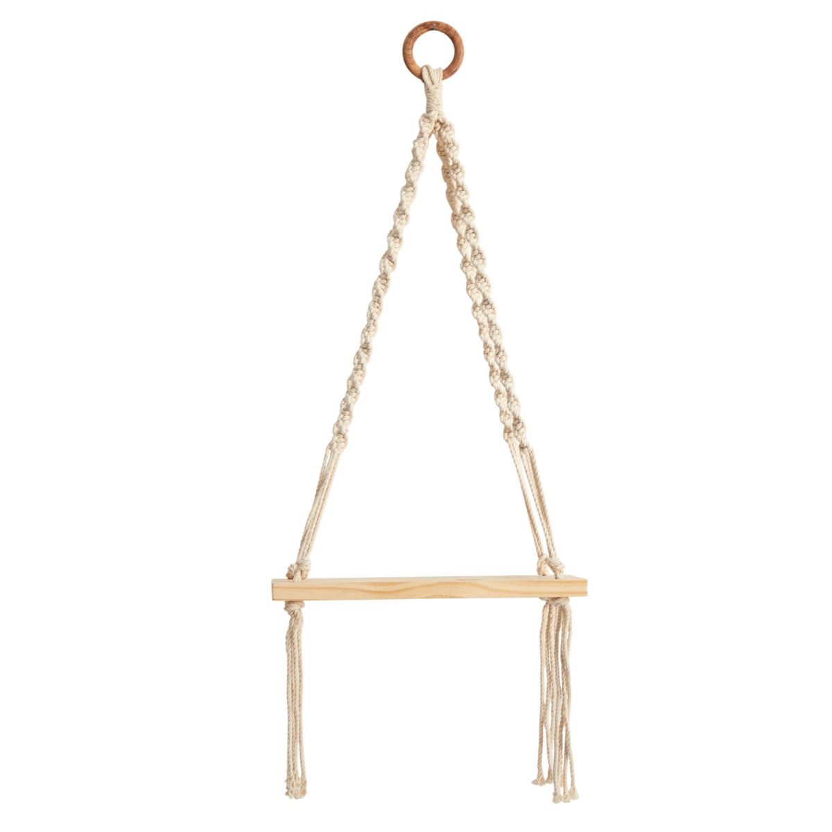12-Inch x 22-Inch Hand Woven Macrame Wall Hanging with Wooden Shelf