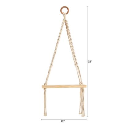 12-Inch x 22-Inch Hand Woven Macrame Wall Hanging with Wooden Shelf