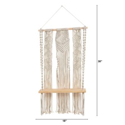 2.5-Foot x 1.5-Foot Layered Macrame Wall Hanging with Wooden Shelf