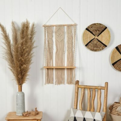 2.5-Foot x 1.5-Foot Layered Macrame Wall Hanging with Wooden Shelf