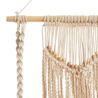 24-Inch Boho Chic Wood Macrame Single Shelf Woven Beads Wall Art Décor