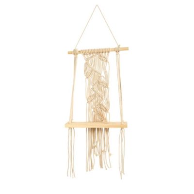 Nearly Natural 24-Inch Boho Chic Wood Macrame Shelf