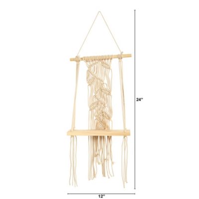 24-Inch Boho Chic Wood Macrame Shelf