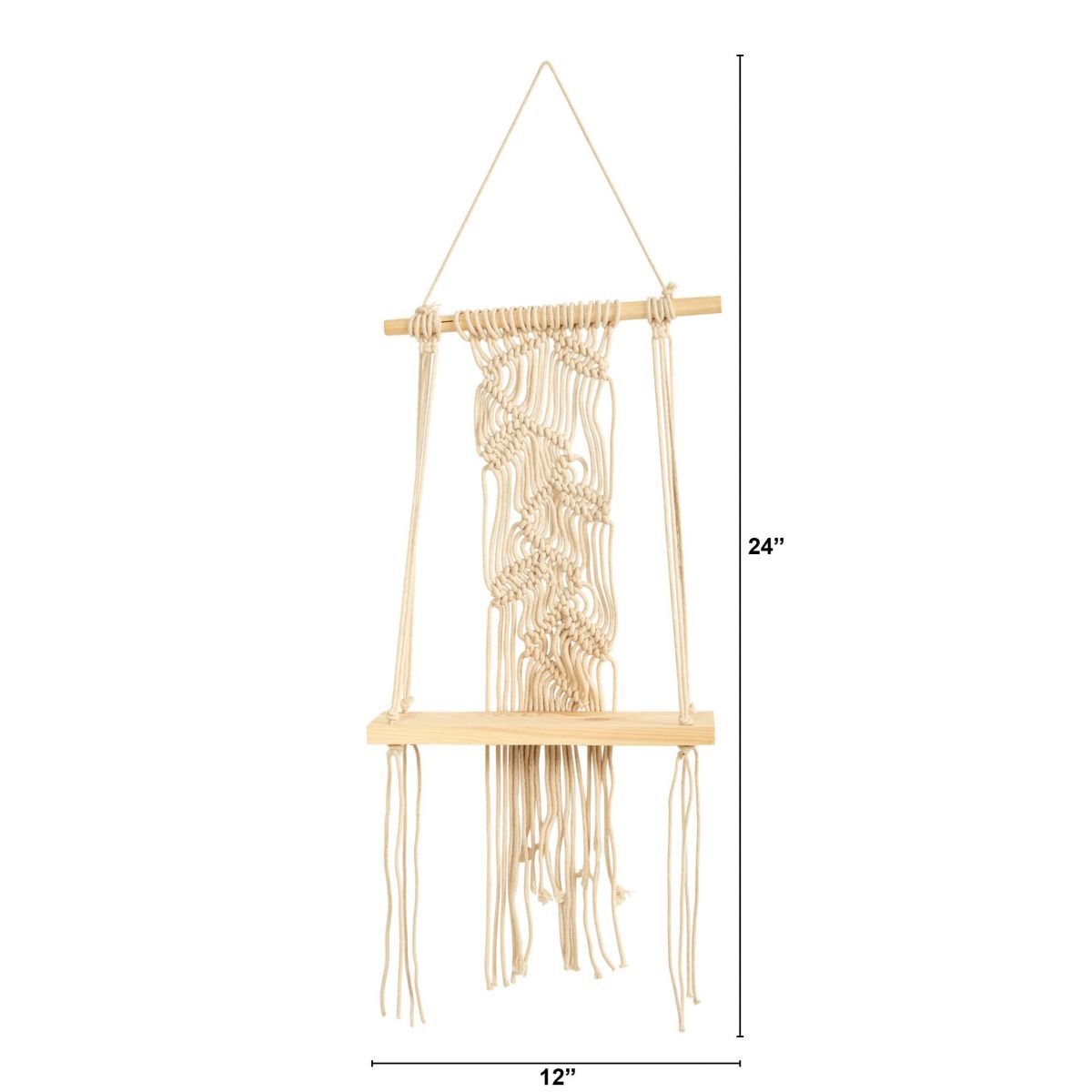 24-Inch Boho Chic Wood Macrame Shelf