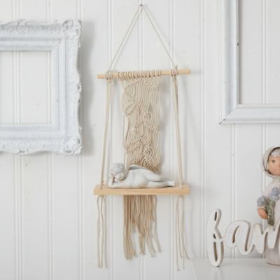 24-Inch Boho Chic Wood Macrame Shelf