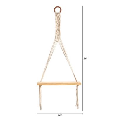 14-Inch x 24-Inch Handmade Macrame Wall Hanging with Wooden Shelf