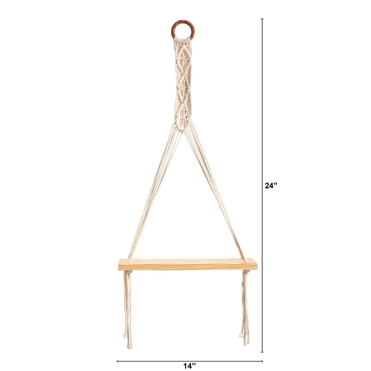 14-Inch x 24-Inch Handmade Macrame Wall Hanging with Wooden Shelf