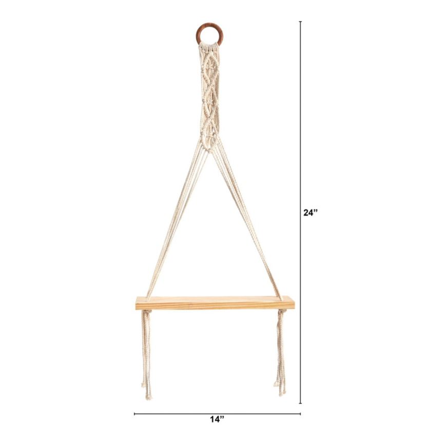 14-Inch x 24-Inch Handmade Macrame Wall Hanging with Wooden Shelf