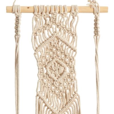 22-Inch Boho Chic Wood Macrame Shelf with Diamond Weave