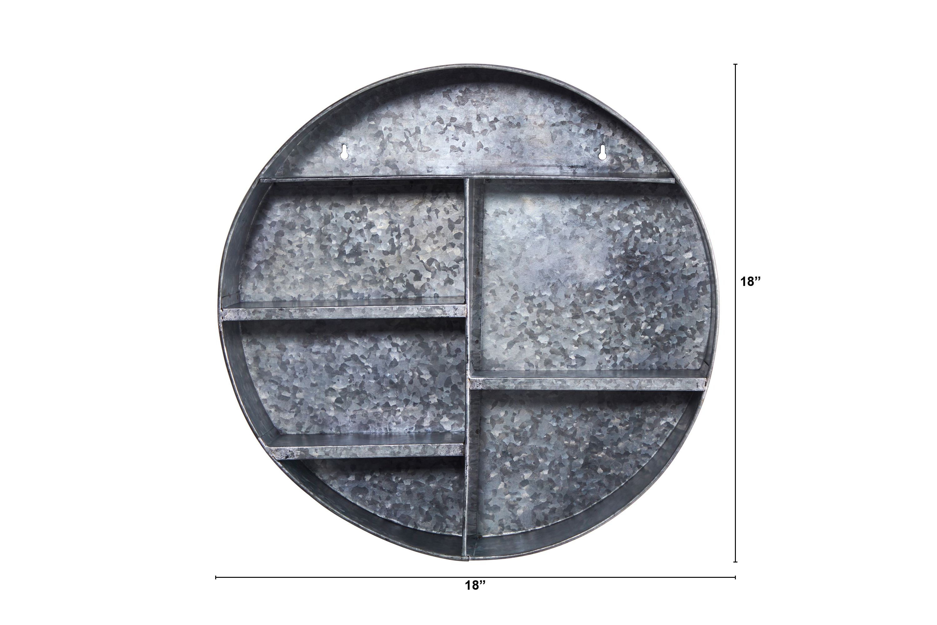 18-Inch Galvanized Circular Metal Wall Mounted Shelf with Four Tier Shelves
