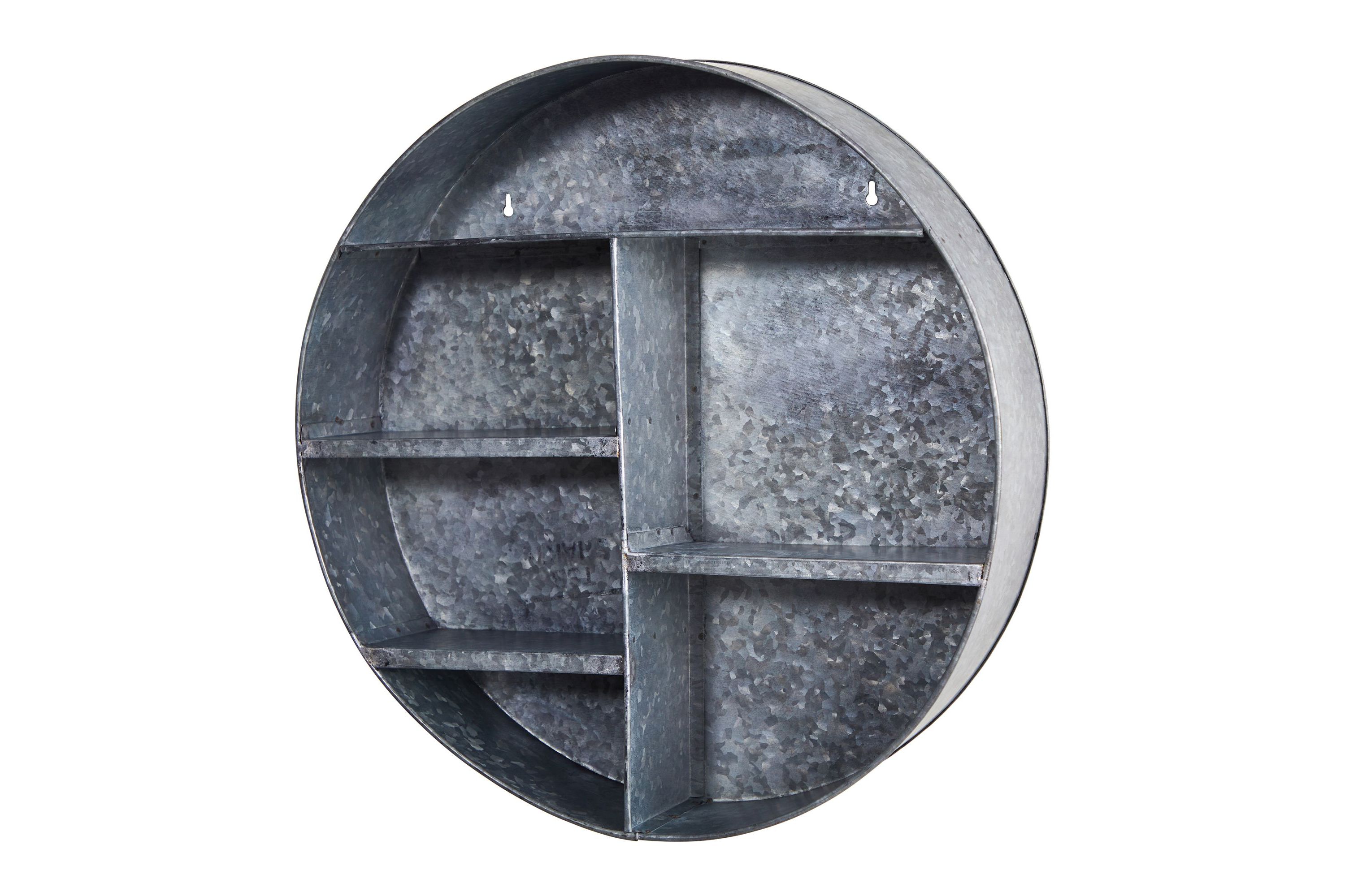 18-Inch Galvanized Circular Metal Wall Mounted Shelf with Four Tier Shelves