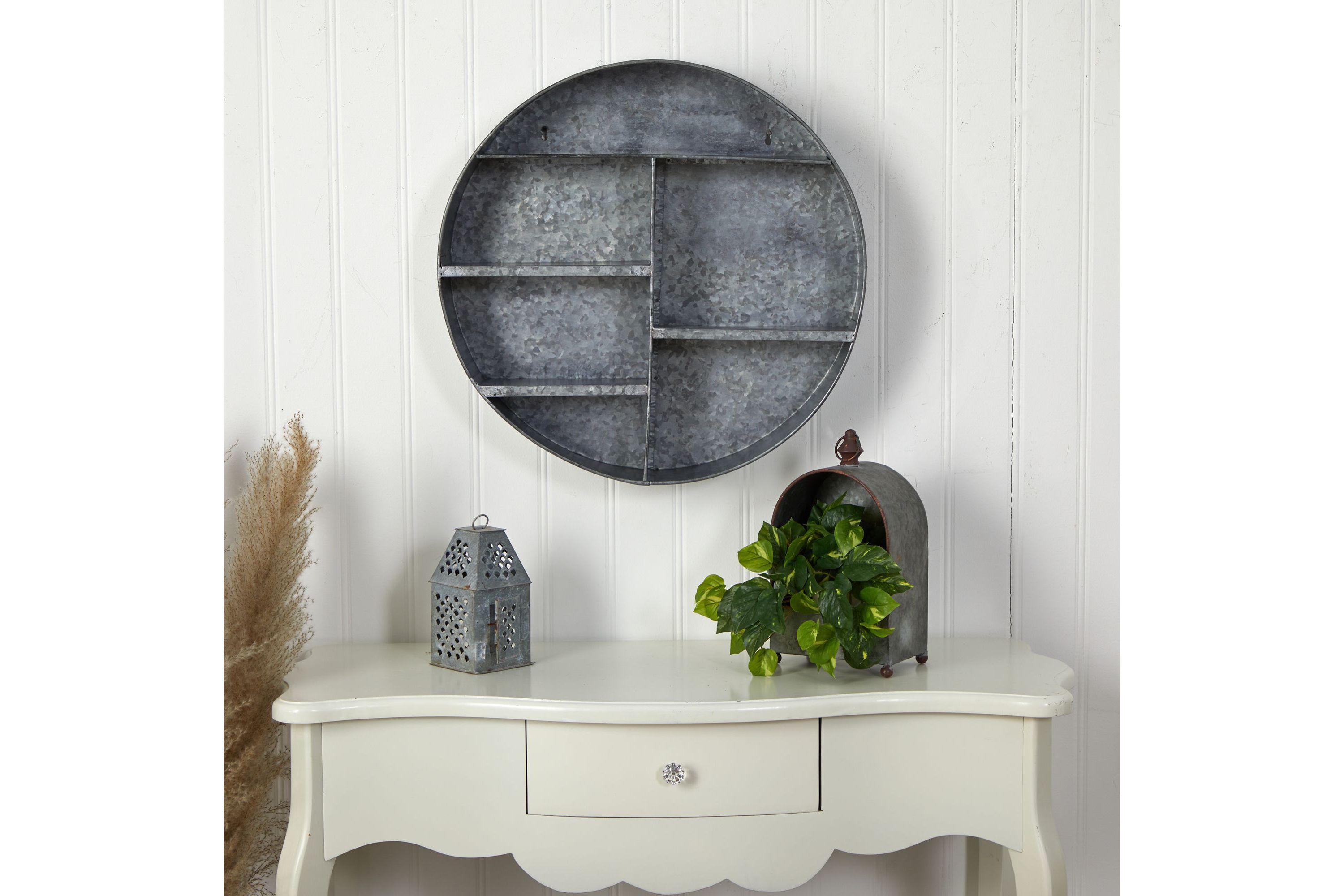 18-Inch Galvanized Circular Metal Wall Mounted Shelf with Four Tier Shelves