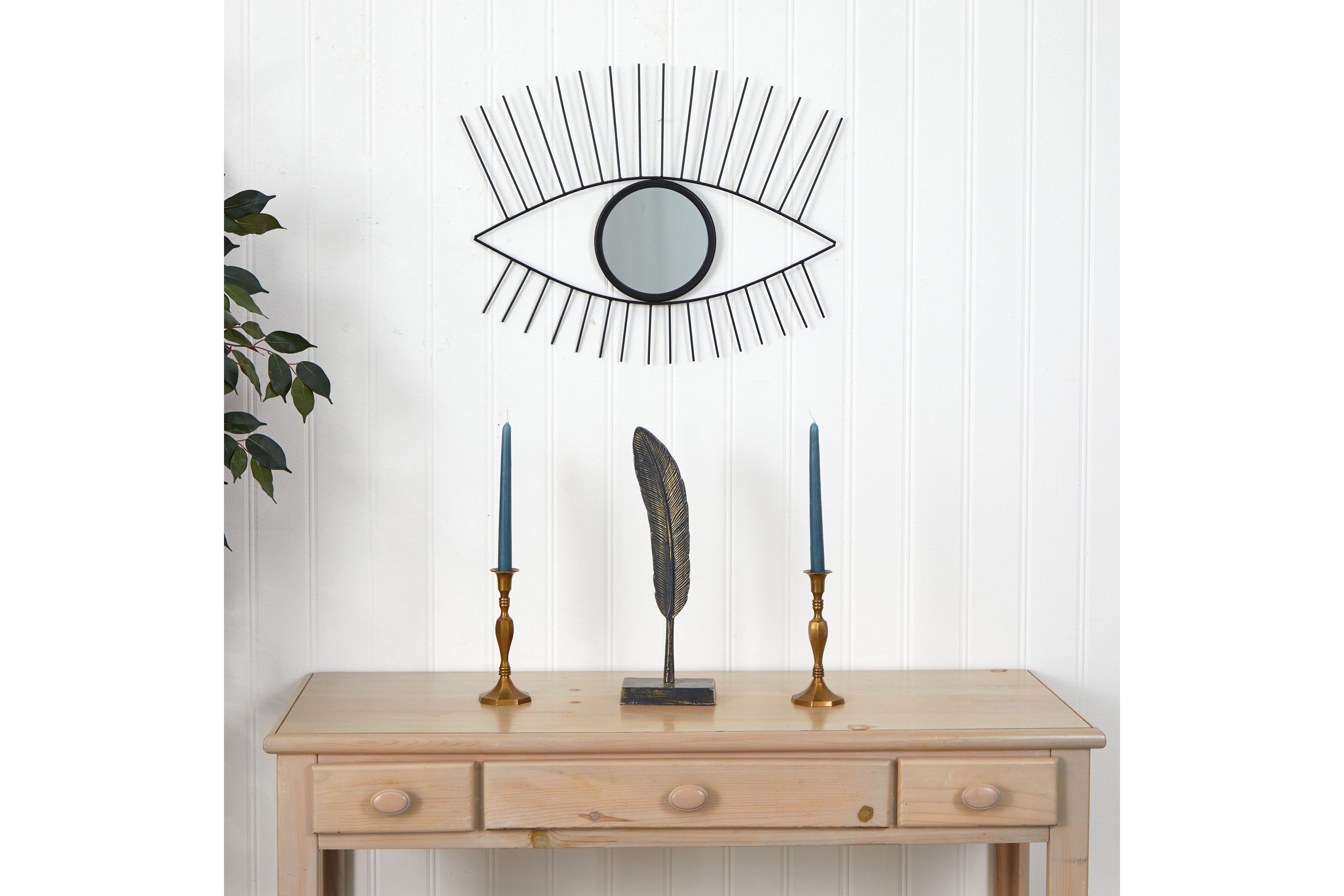 24-Inch Black Metal Eye Wall Mirror