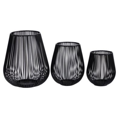 6-Inch, 8-Inch and 10-Inch Vintage Black Metal Wire Tea Votive Lantern Candle Holder (Set of 3)