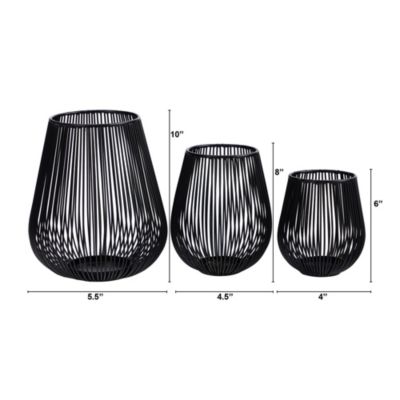 6-Inch, 8-Inch and 10-Inch Vintage Black Metal Wire Tea Votive Lantern Candle Holder (Set of 3)