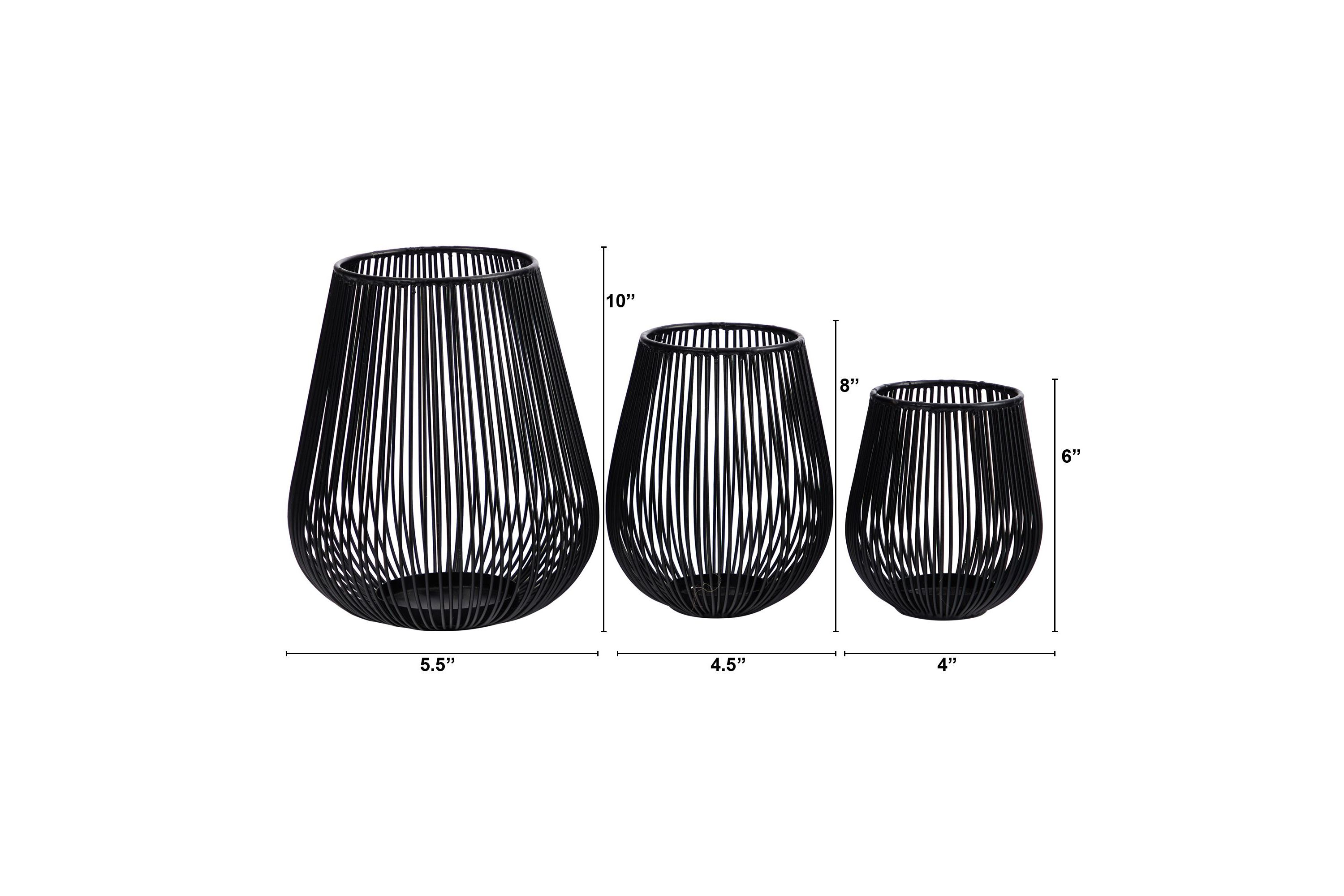 6-Inch, 8-Inch and 10-Inch Vintage Black Metal Wire Tea Votive Lantern Candle Holder (Set of 3)