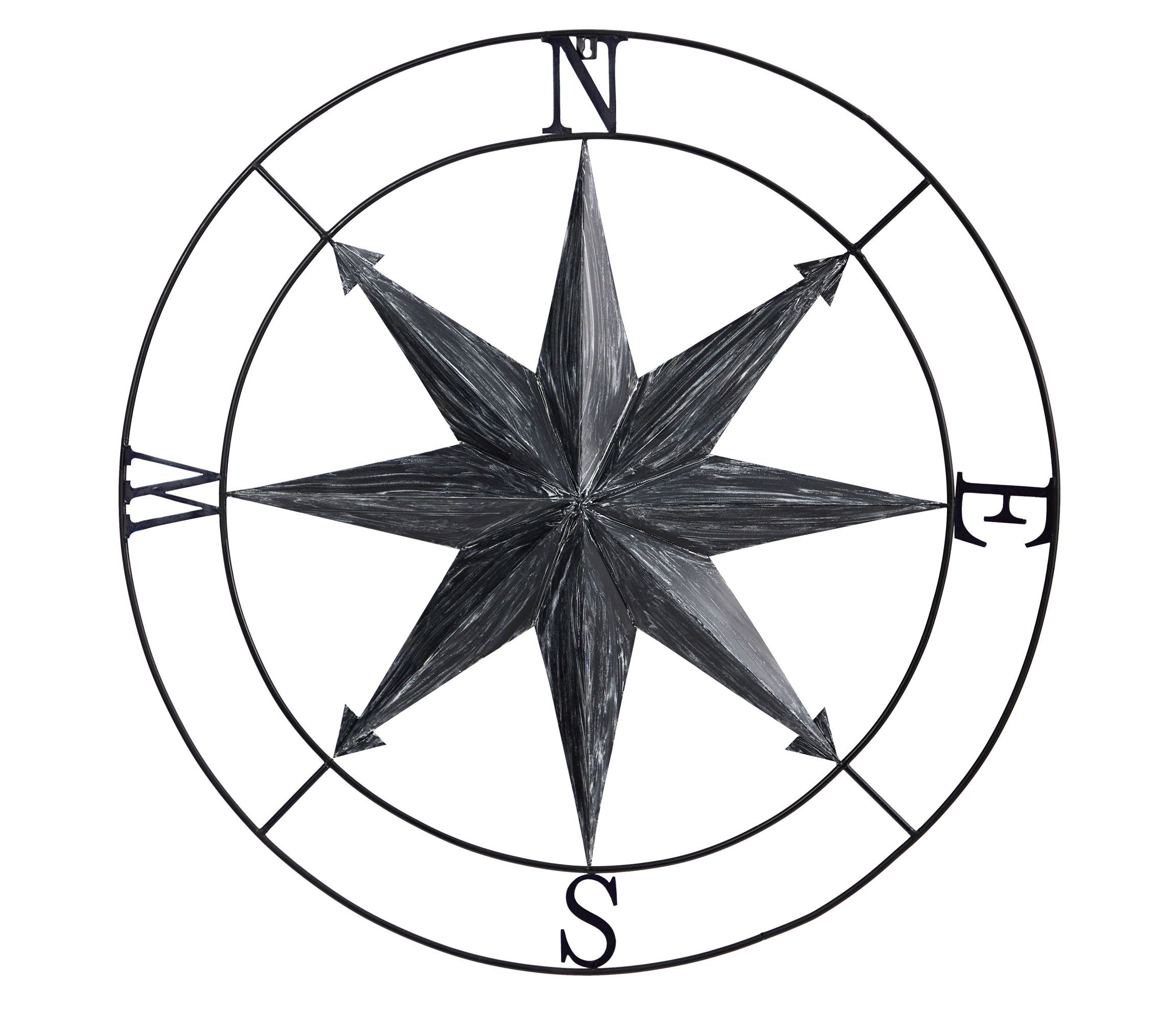 40-Inch Washed Nautical Metal Compass Wall Art Decor