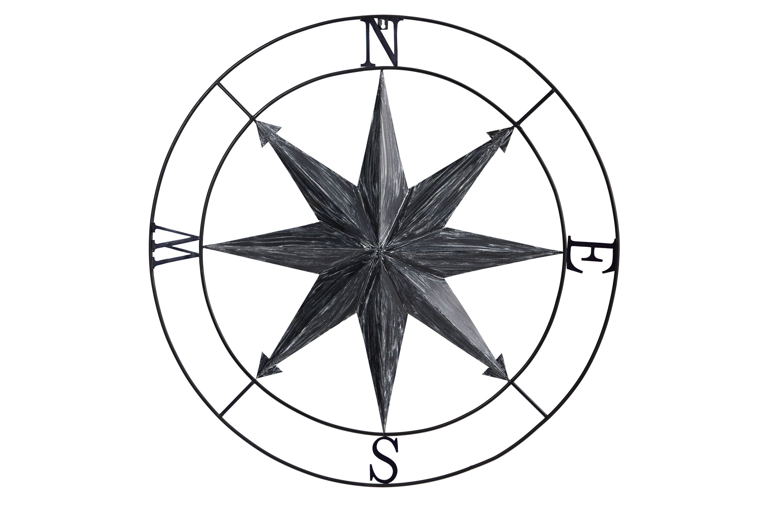 40-Inch Washed Nautical Metal Compass Wall Art Decor
