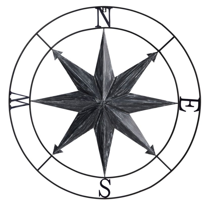 40-Inch Washed Nautical Metal Compass Wall Art Decor
