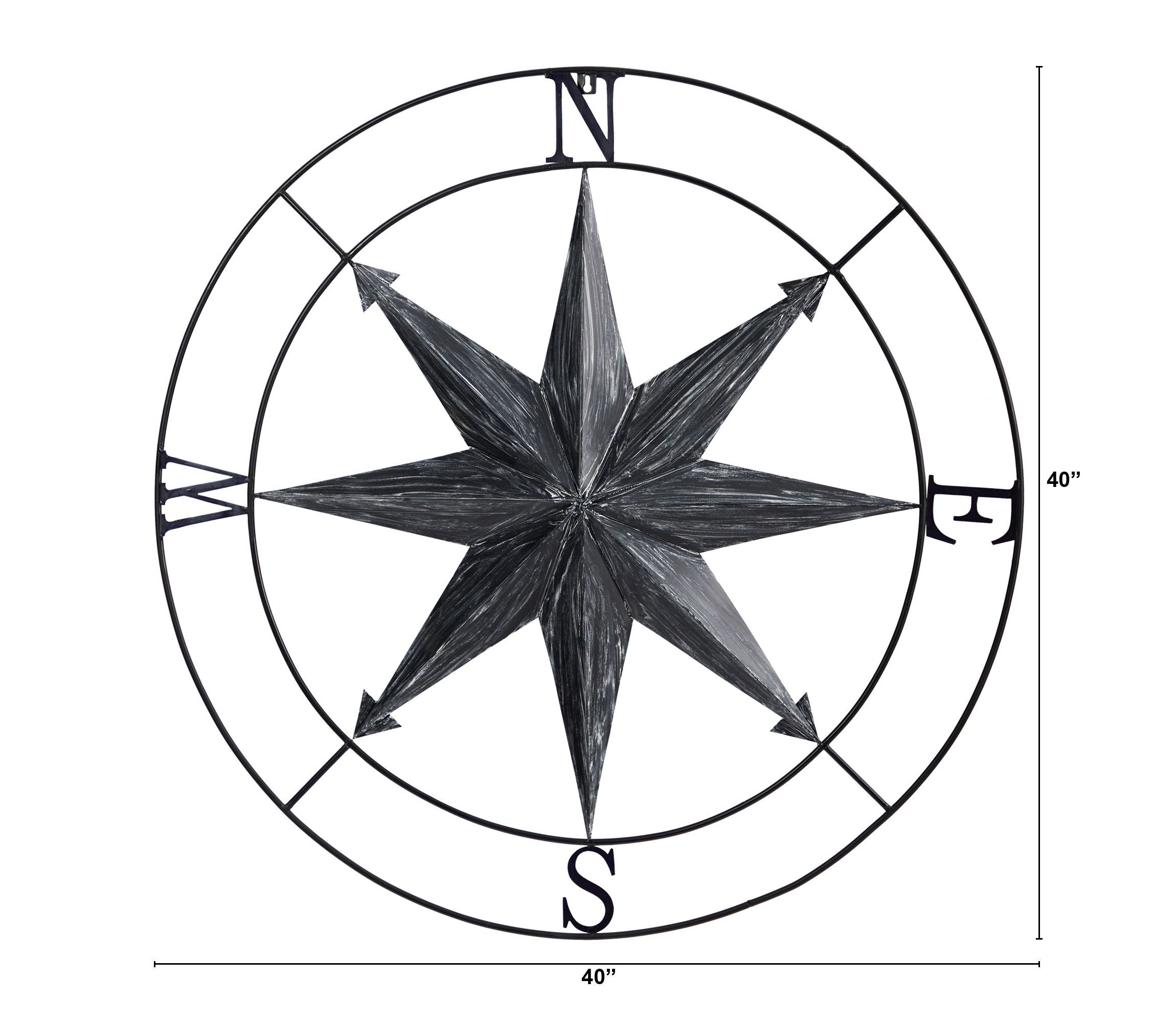40-Inch Washed Nautical Metal Compass Wall Art Decor