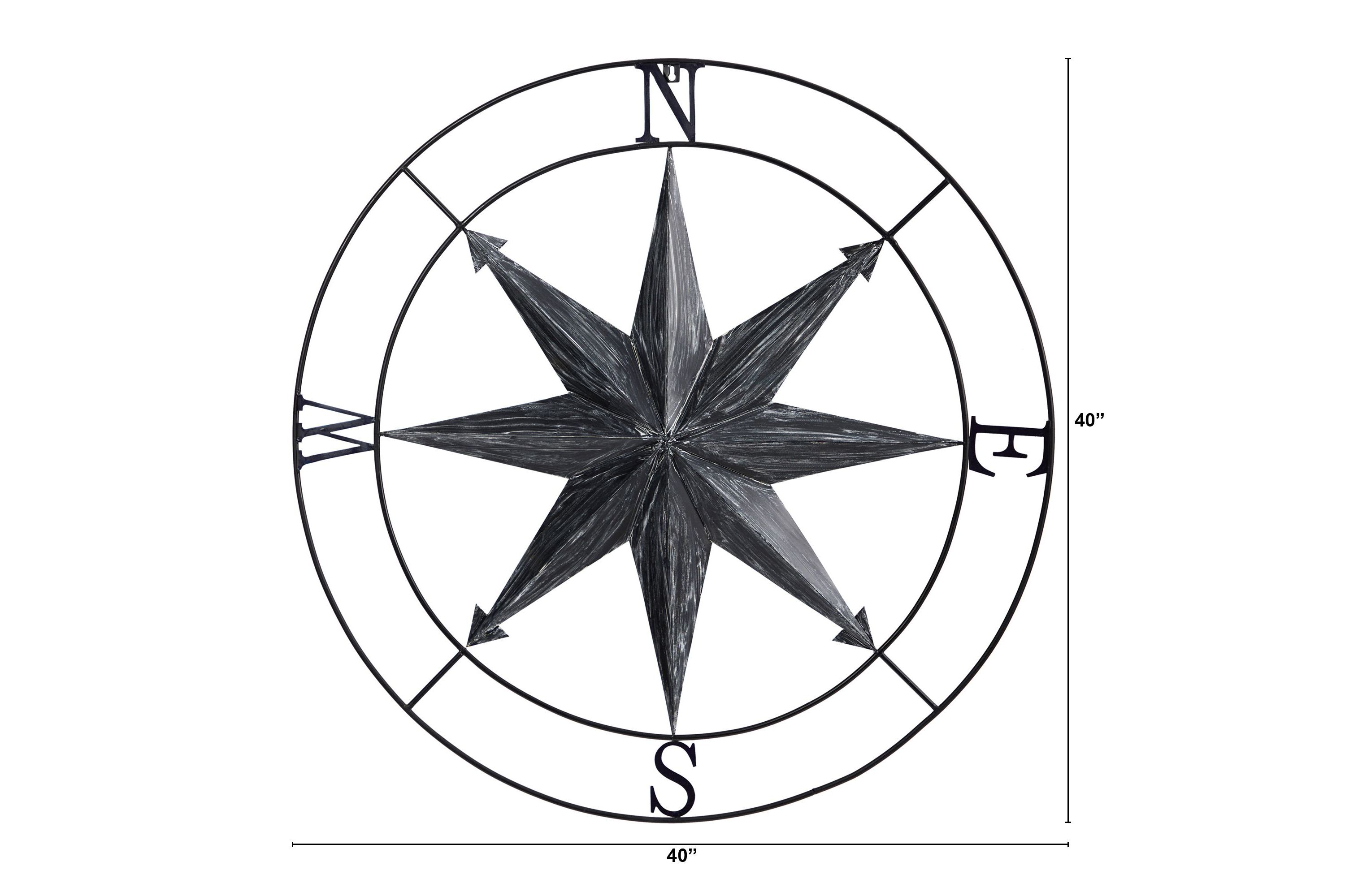 40-Inch Washed Nautical Metal Compass Wall Art Decor