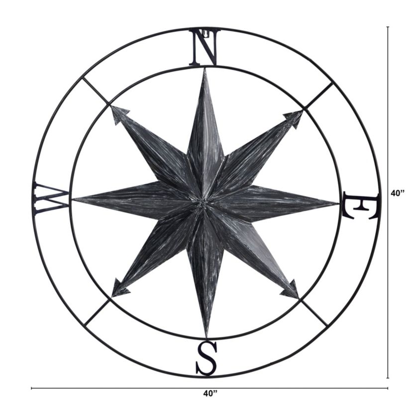 40-Inch Washed Nautical Metal Compass Wall Art Decor