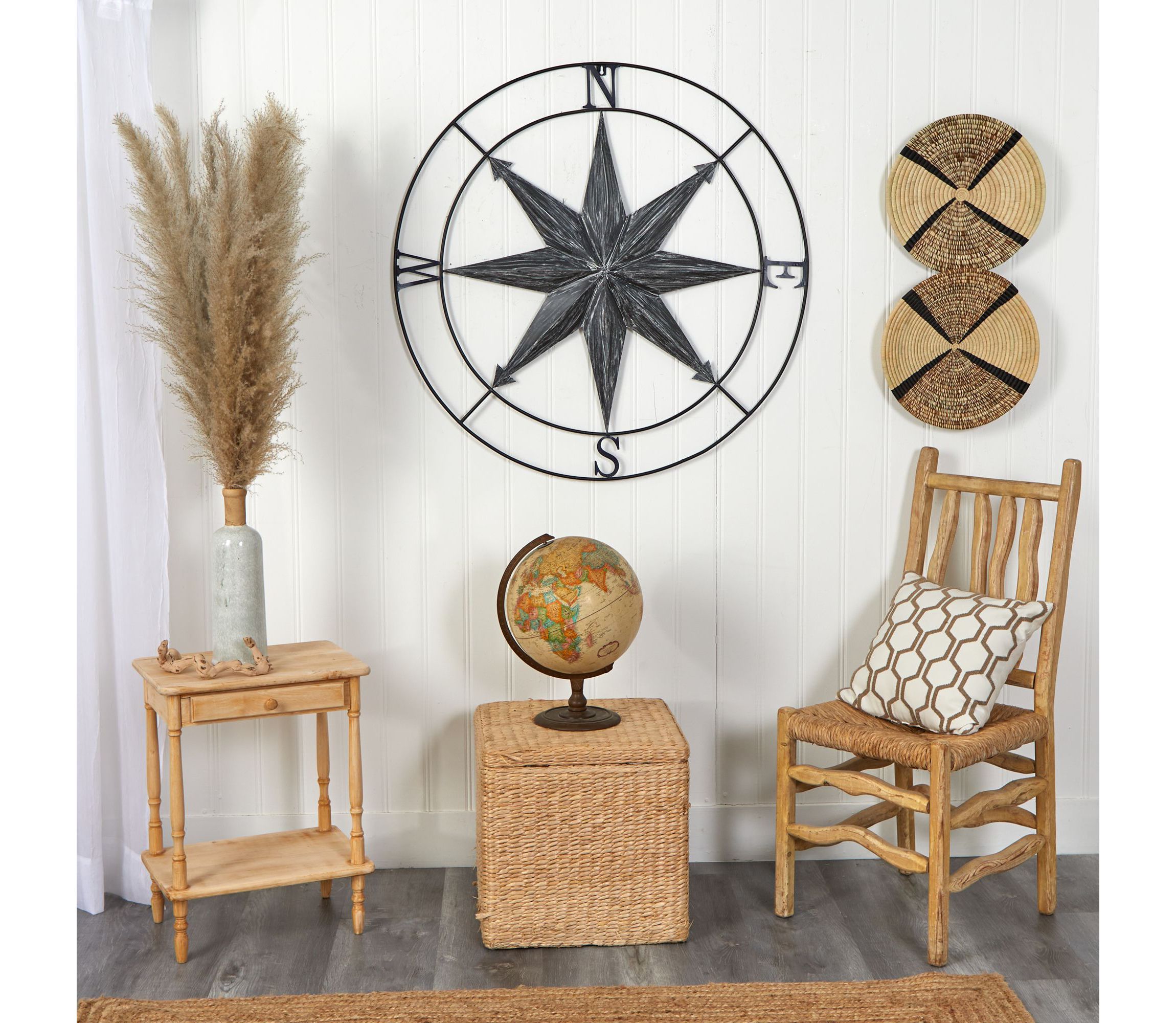 40-Inch Washed Nautical Metal Compass Wall Art Decor
