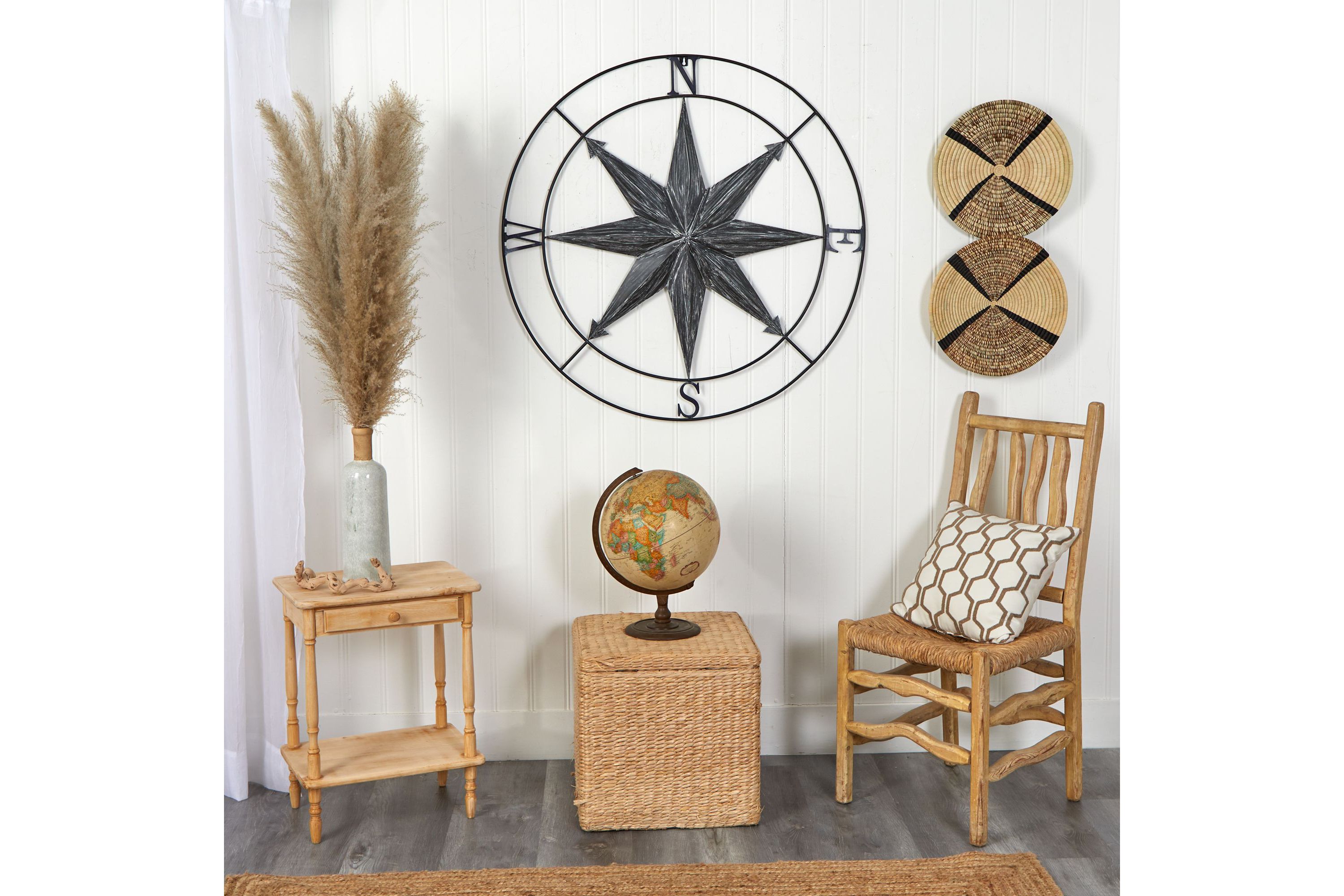 40-Inch Washed Nautical Metal Compass Wall Art Decor