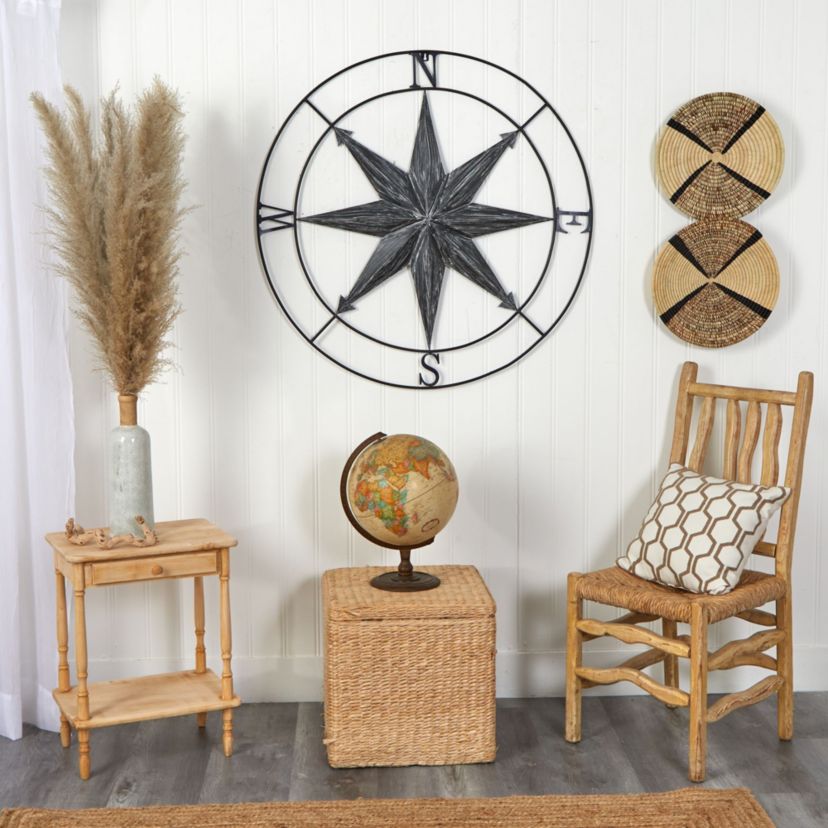 40-Inch Washed Nautical Metal Compass Wall Art Decor