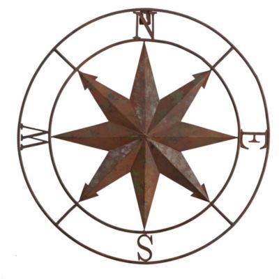 18-Inch Rustic Nautical Metal Compass Wall Art Decor