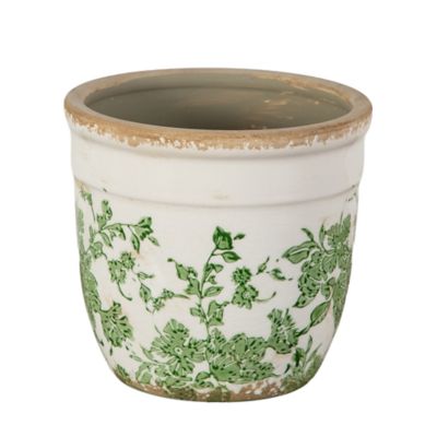 Nearly Natural 6.5-Inch Floral Tuscan Ceramic Green Scroll Planter
