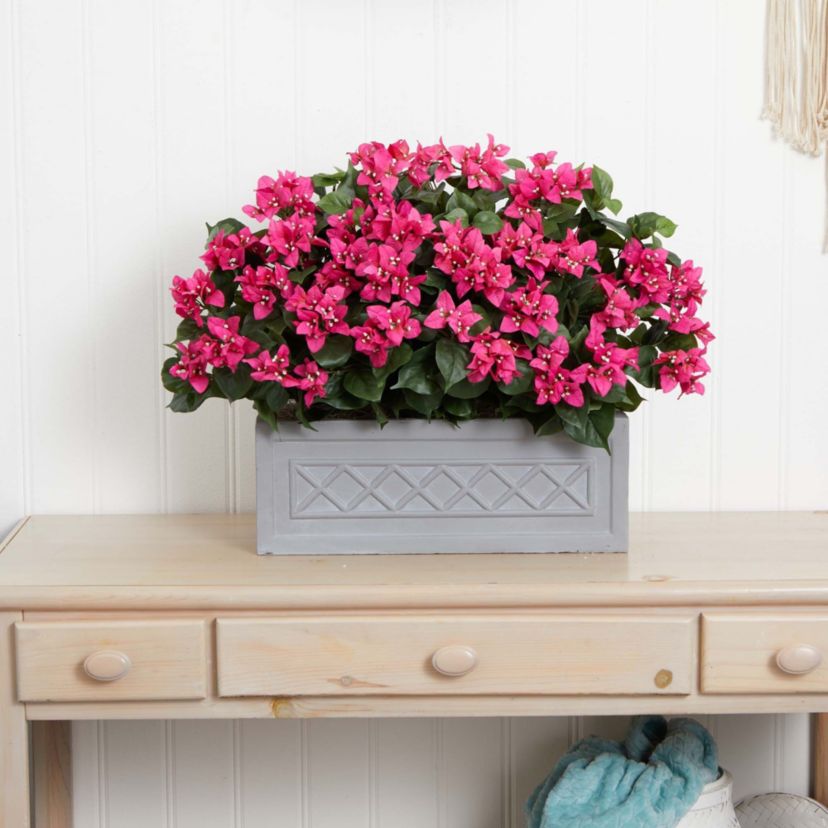 30-Inch Bougainvillea Artificial Plant in Stone Planter