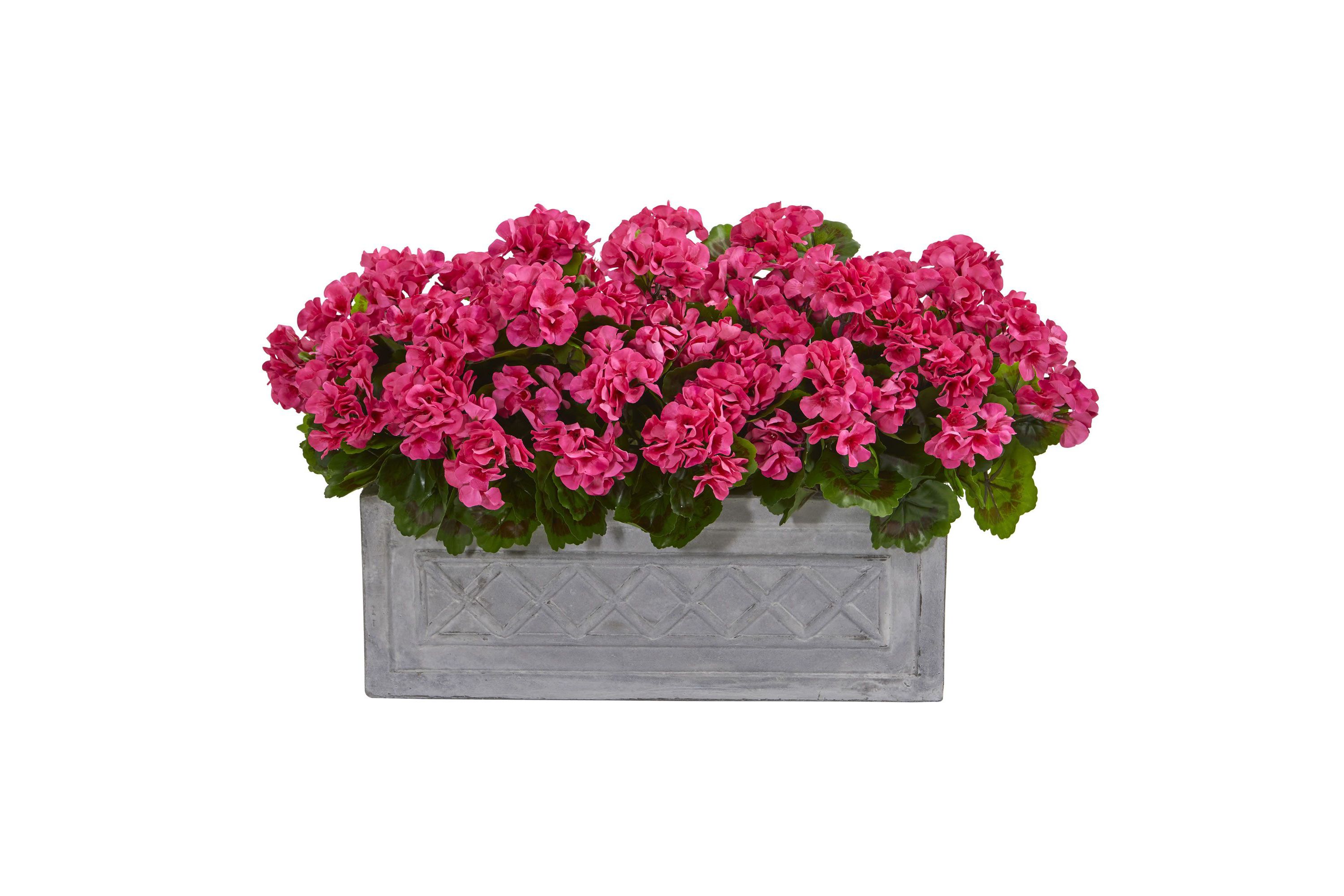 18-Inch Geranium Artificial Plant in Stone Planter UV Resistant (Indoor/Outdoor)