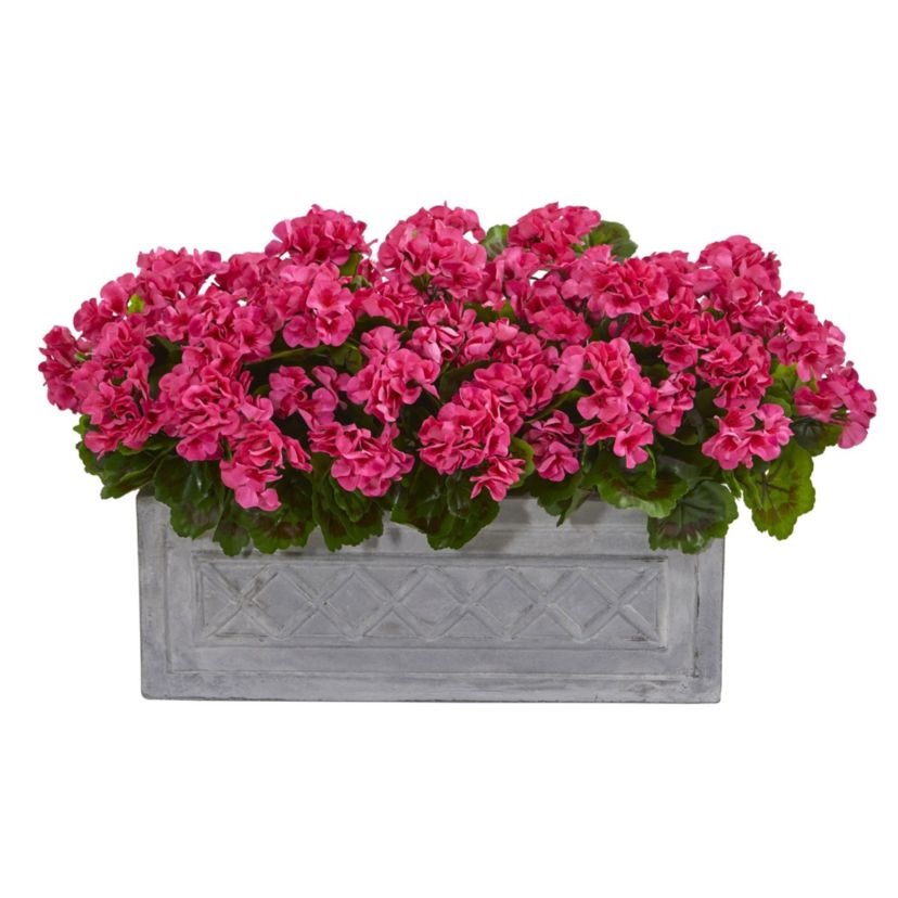 18-Inch Geranium Artificial Plant in Stone Planter UV Resistant (Indoor/Outdoor)