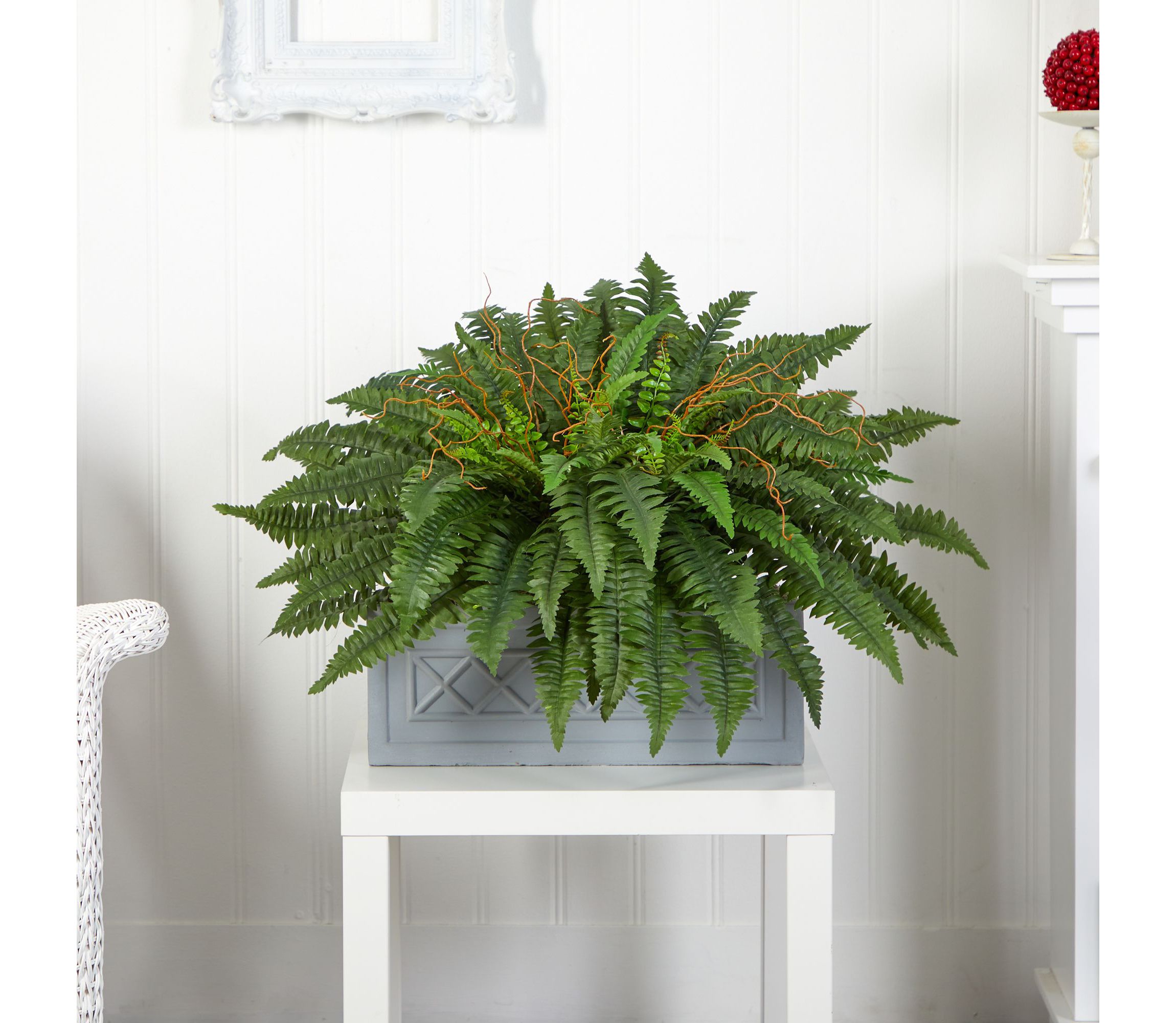 Boston Fern Artificial Plant in Stone Planter