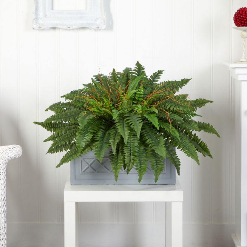 Boston Fern Artificial Plant in Stone Planter