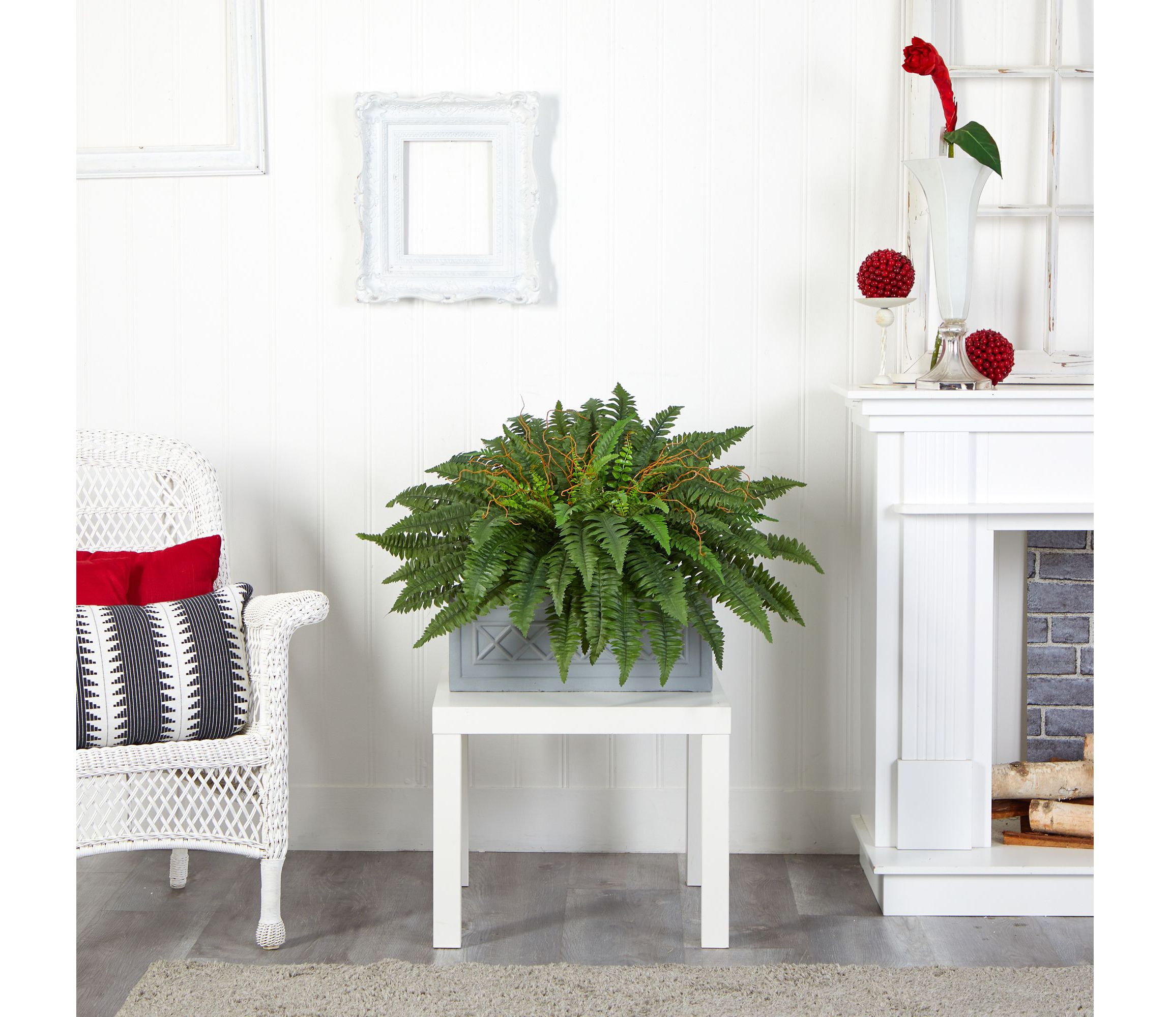Boston Fern Artificial Plant in Stone Planter