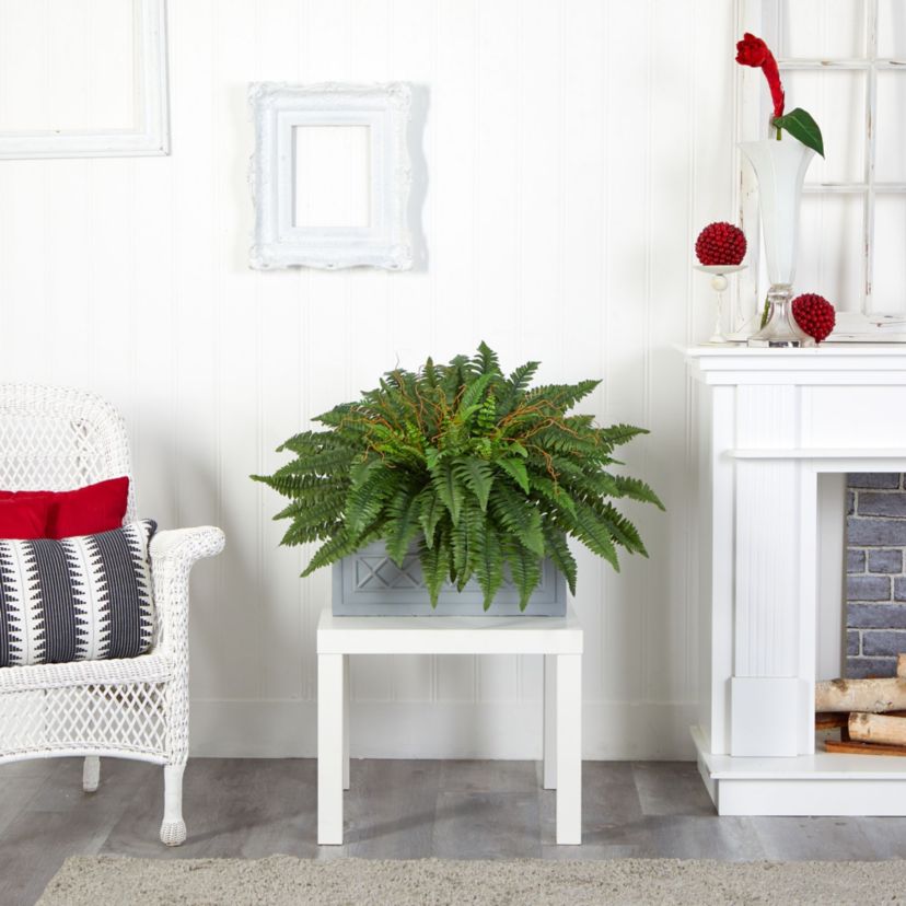Boston Fern Artificial Plant in Stone Planter