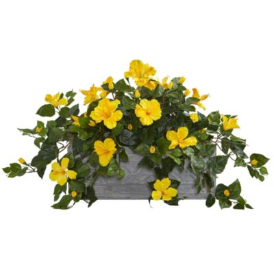 Hibiscus Artificial Plant in Stone Planter