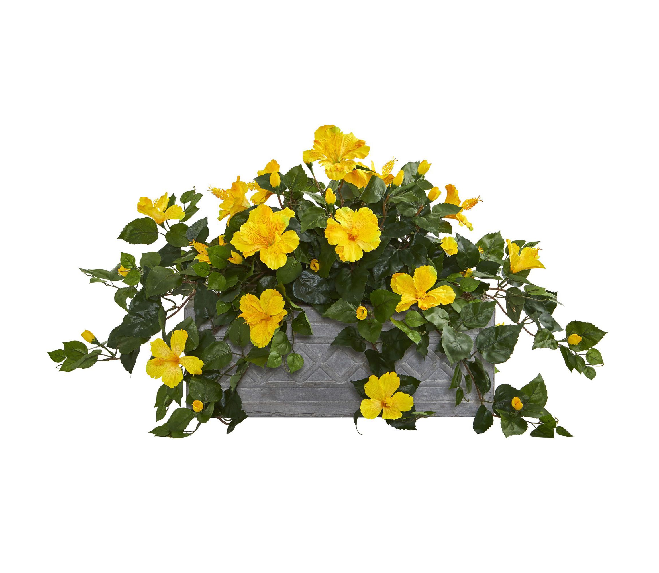 Hibiscus Artificial Plant in Stone Planter