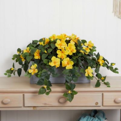 Hibiscus Artificial Plant in Stone Planter