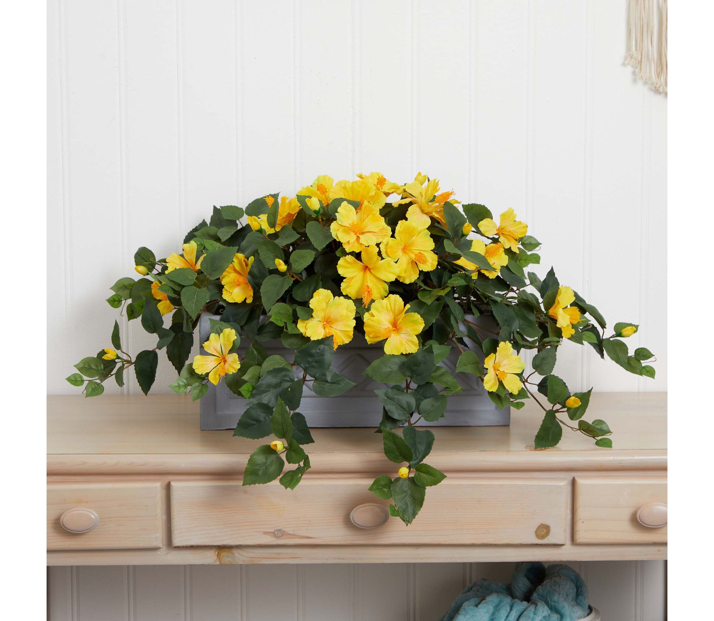 Hibiscus Artificial Plant in Stone Planter